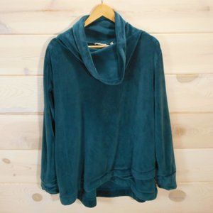 Soft Surroundings Tunic Top Sz XL Plush Velour Cowl Neck Asymmetric Dark Teal